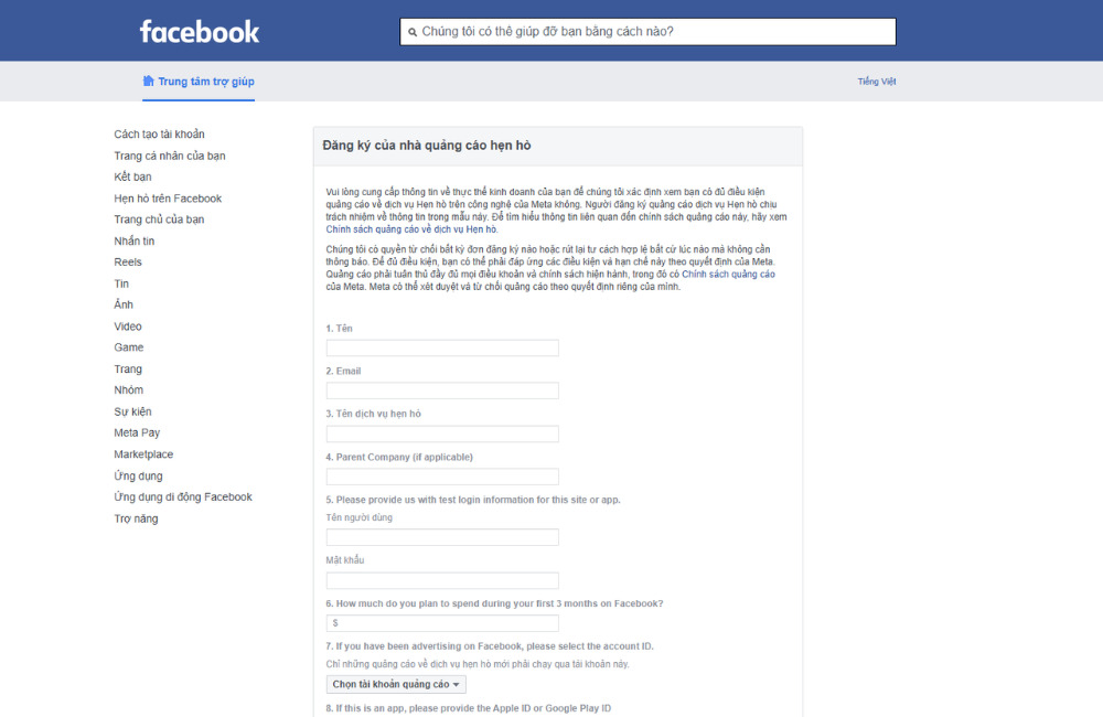 Quy định của Facebook về quảng cáo dịch vụ hẹn hò